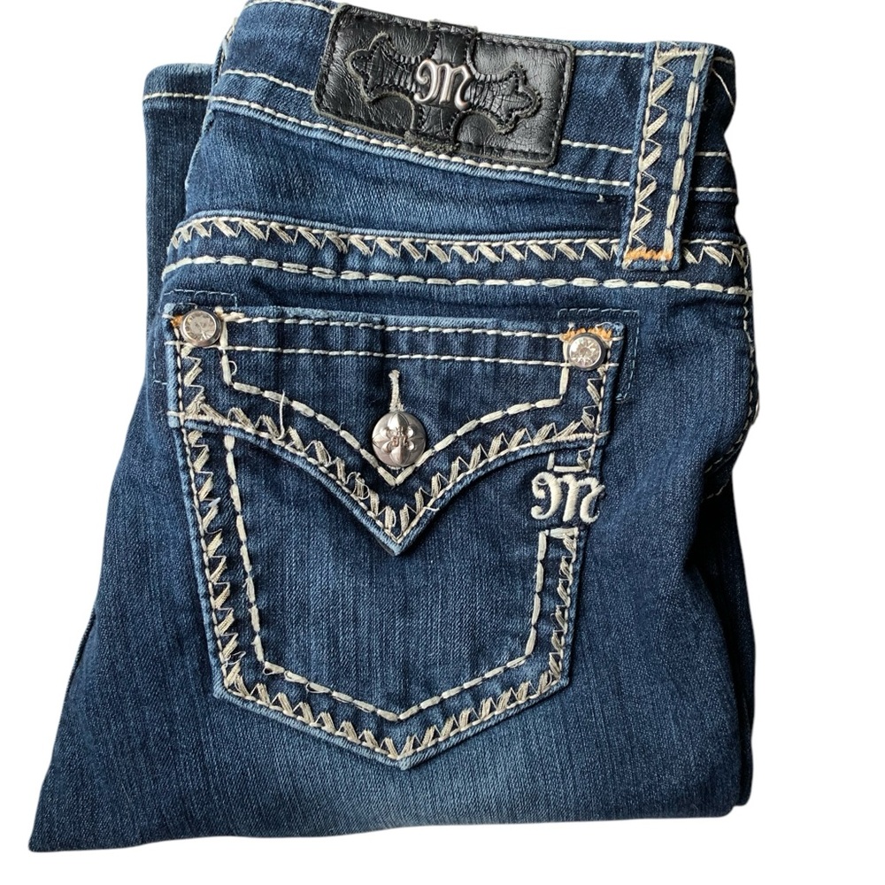 Miss Me Women's Blue Boot Cut Jeans with Contrast Stitching